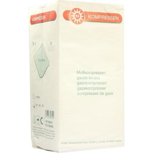 Das Produktfoto zeigt Mullkompressen 10x10 Cm Unsteril 32fach (50 stk) PZN 07099496