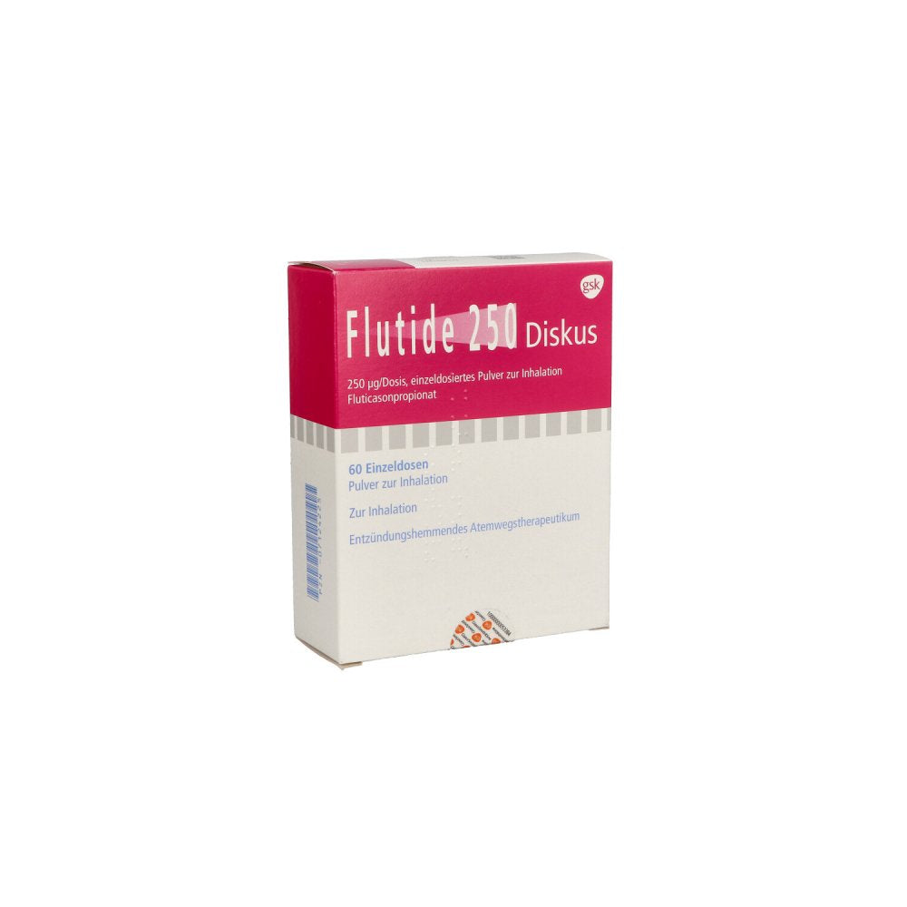 Das Produktfoto zeigt Flutide 250 Diskus Einzeldos.Plv.Z.Inhalat. (60 stk) PZN 07124225