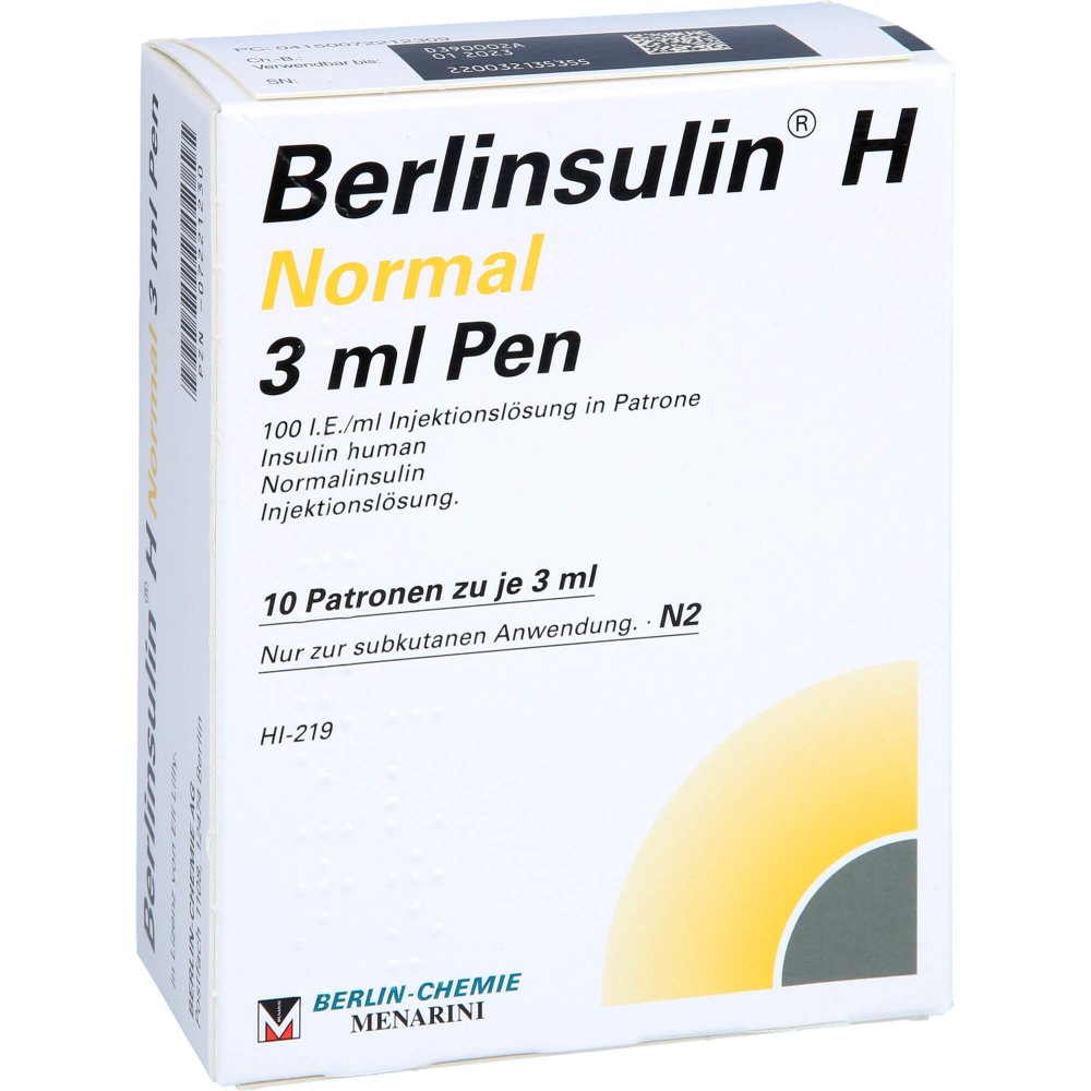 Das Produktfoto zeigt Berlinsulin H Normal Pen Injektionslösung (10X3 ml) PZN 07221230