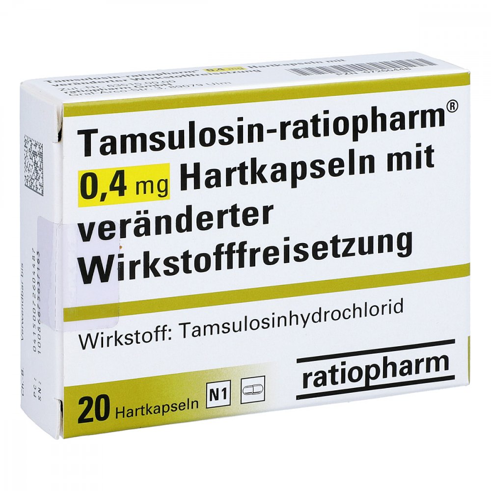 Das Produktfoto zeigt Tamsulosin-Ratiop.0,4 Mg Hartk.M.Verä.Wst.-Frs. (20 stk) PZN 07260448