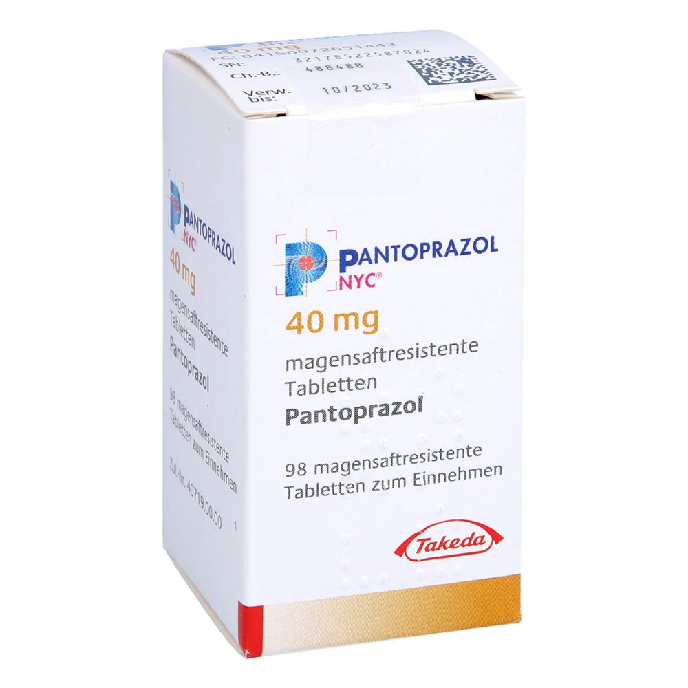 Das Produktfoto zeigt Pantoprazol Nyc 40 Mg Magensaftres.Tabletten (98 stk) PZN 07265144