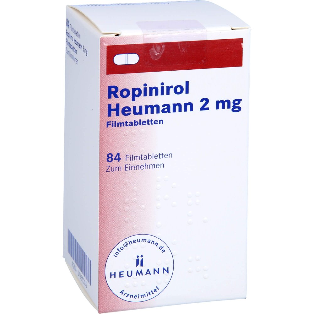 Das Produktfoto zeigt Ropinirol Heumann 2 Mg Filmtabletten (84 stk) PZN 07265285
