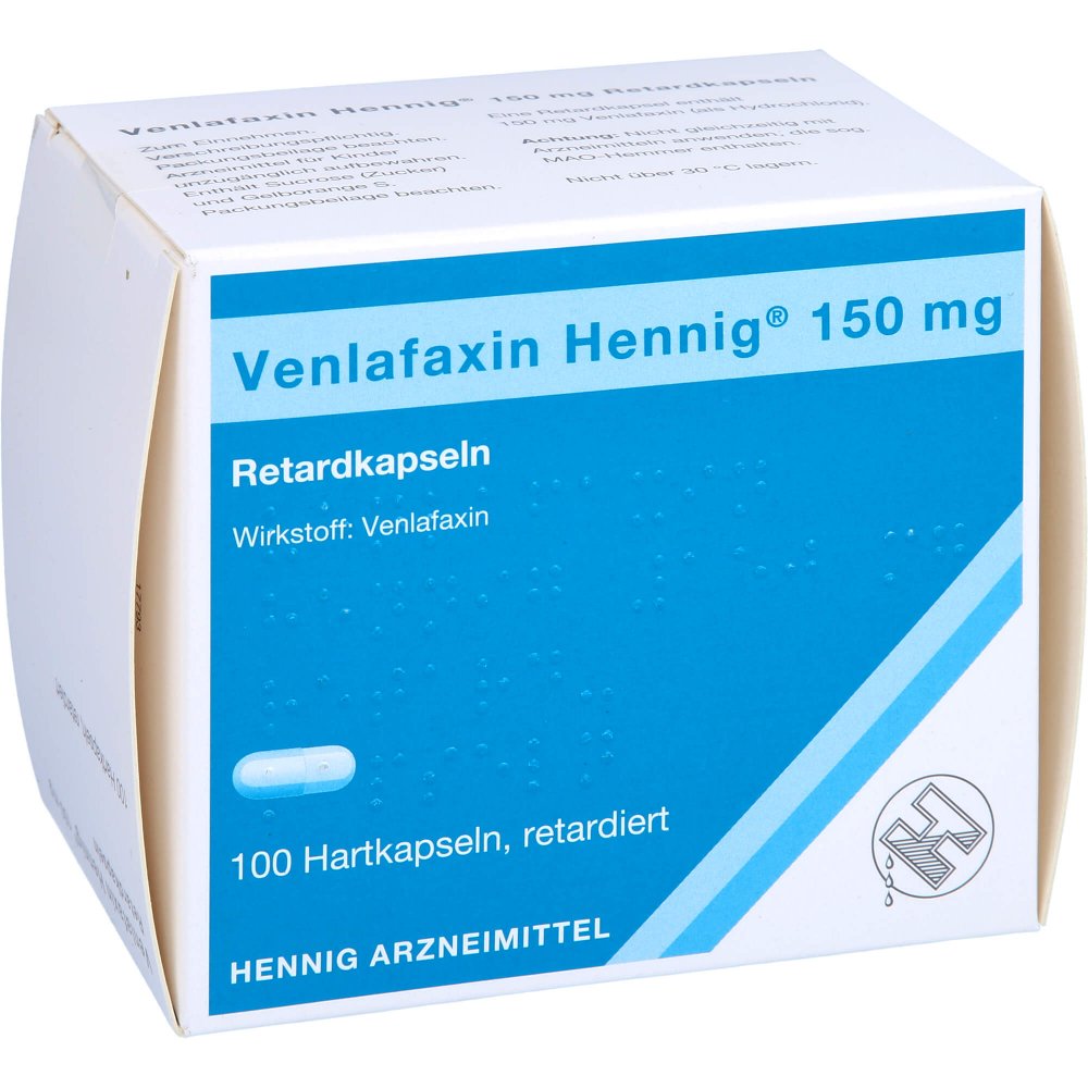 Das Produktfoto zeigt Venlafaxin Hennig 150 Mg Retard Hartkapseln (100 stk) PZN 07281278