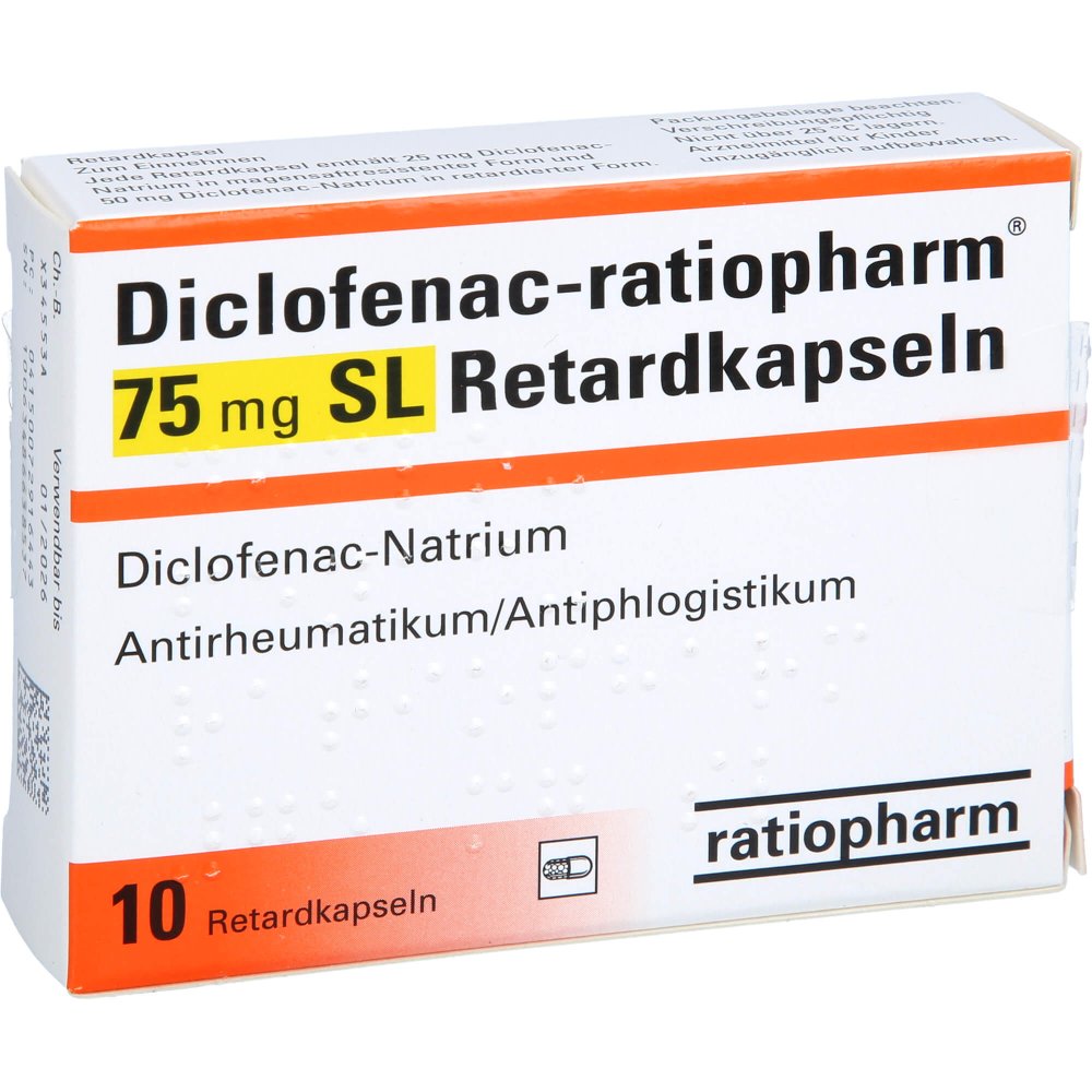 Das Produktfoto zeigt Diclofenac-Ratiopharm 75 Mg Sl Retardkapseln (10 stk) PZN 07291644