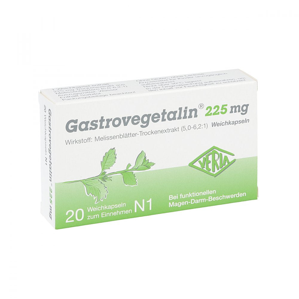 Das Produktfoto zeigt Gastrovegetalin 225 Mg Weichkapseln (20 stk) PZN 07296699