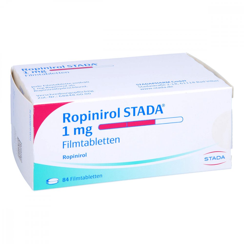 Das Produktfoto zeigt Ropinirol Stada 1 Mg Filmtabletten (84 stk) PZN 07314411