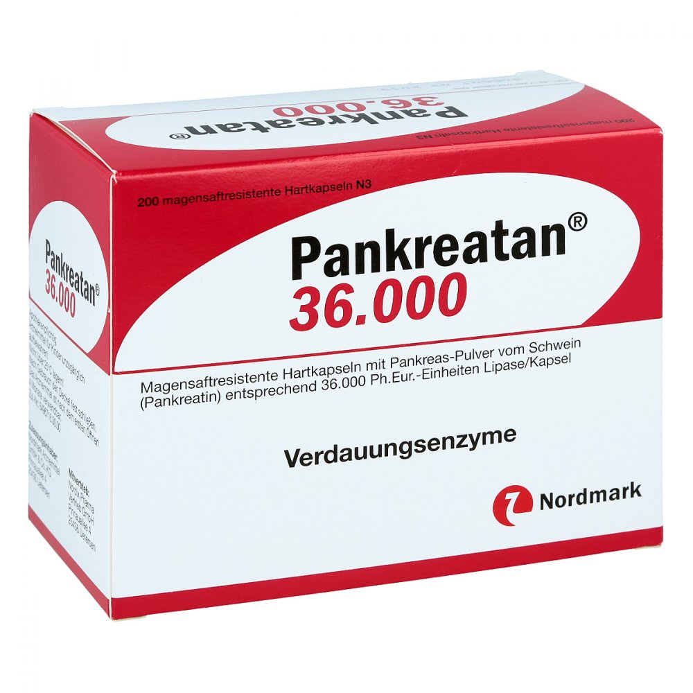 Das Produktfoto zeigt Pankreatan 36.000 Magensaftresistente Hartkapseln (200 stk) PZN 07322149