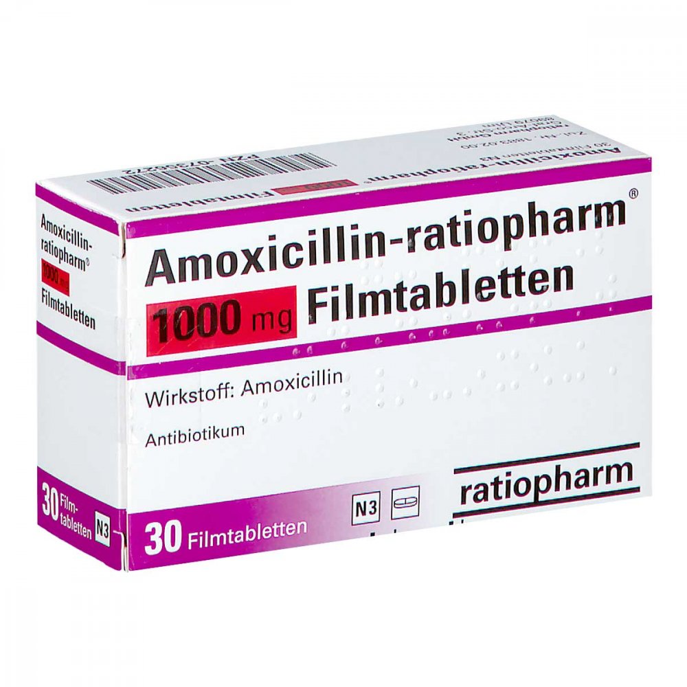 Amoxicillin-Ratiopharm 1000 Mg Filmtabletten (30 stk)