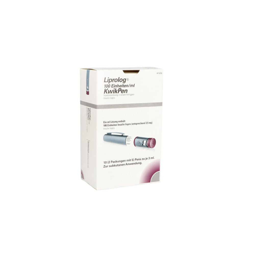 Das Produktfoto zeigt Liprolog 100 E/Ml Kwikpen Injektionslösung (10X3 ml) PZN 07359810