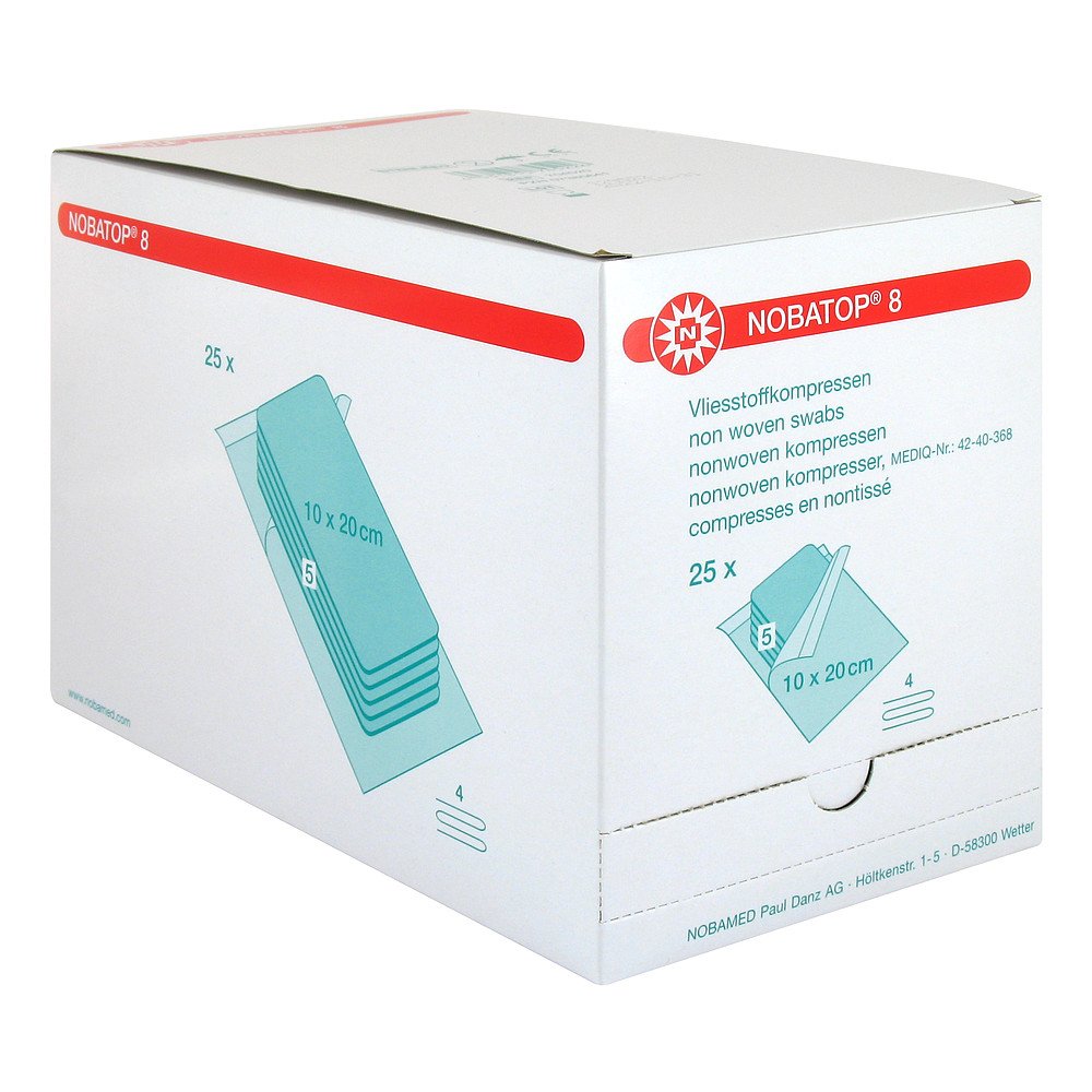 Das Produktfoto zeigt Nobatop 8 Kompressen 10x20 Cm Steril (25X5 stk) PZN 07385641