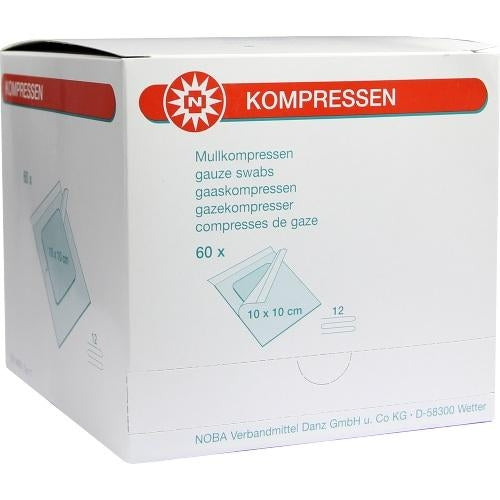 Das Produktfoto zeigt Mullkompressen 10x10 Cm Steril 12fach (60 stk) PZN 07385842