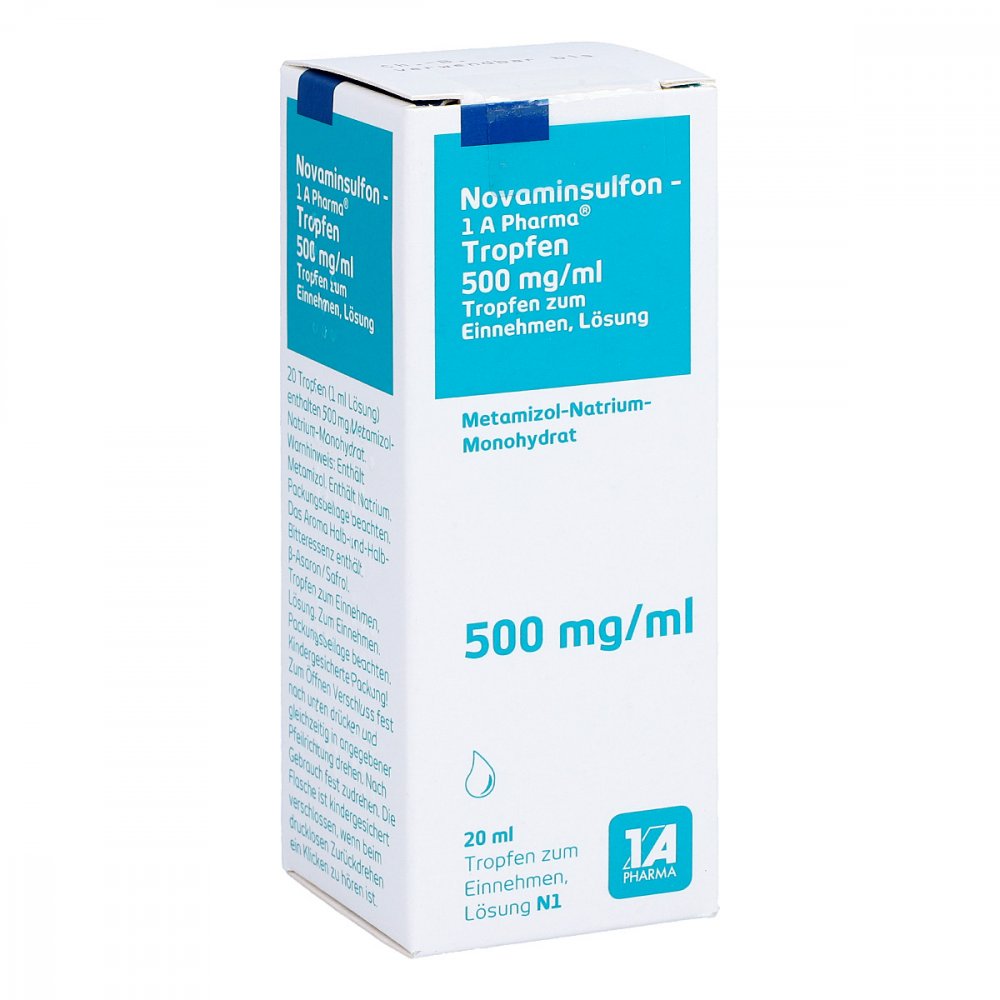 Das Produktfoto zeigt Novaminsulfon-1a Pharma Tropfen (20 ml) PZN 07387887