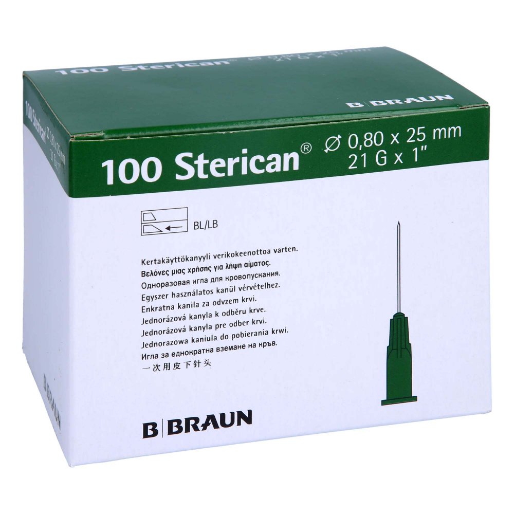 Das Produktfoto zeigt Sterican Kanülen 21 Gx1 0,8x25 Mm (100 stk) PZN 07463186