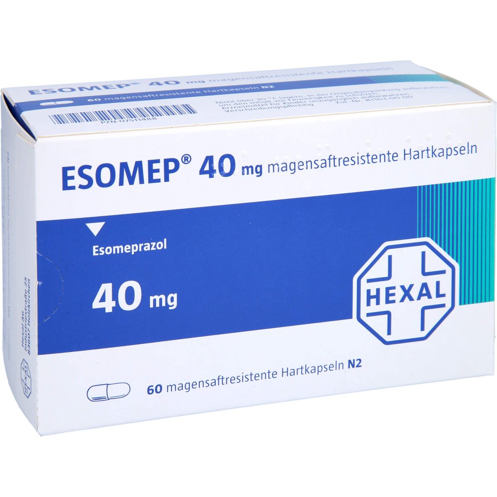 Das Produktfoto zeigt Esomep 40 Mg Magensaftresistente Hartkapseln (60 stk) PZN 07511488