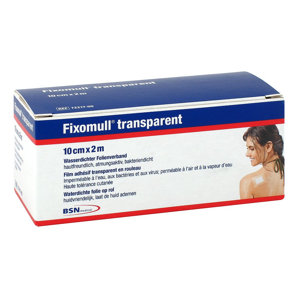 Das Produktfoto zeigt Fixomull Transparent 10 Cmx2 M (1 stk) PZN 07524634