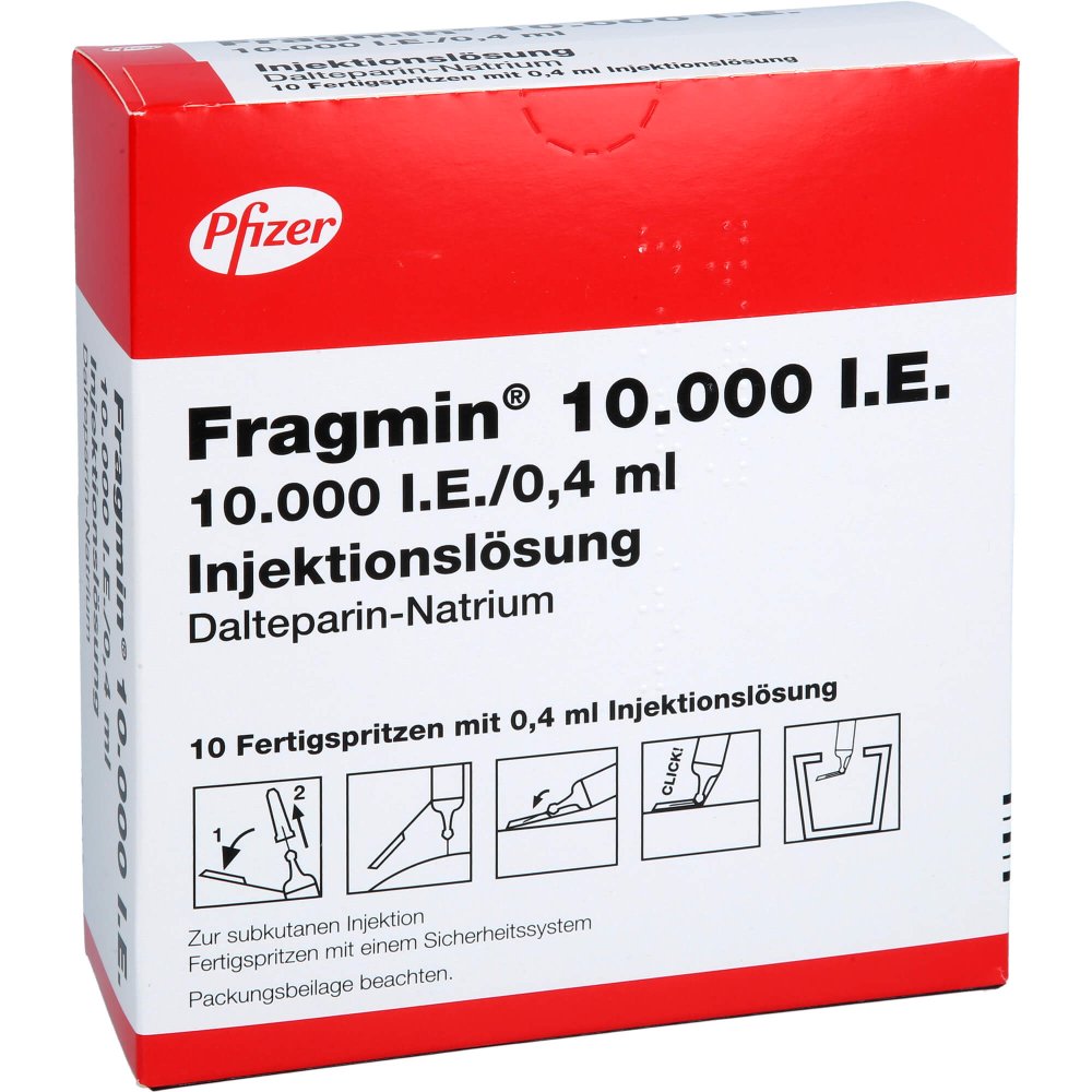 Das Produktfoto zeigt Fragmin 10.000 I.E. Inj.-Lsg.I.E.Fs.M.Sich-Sys. (10 stk) PZN 07531893
