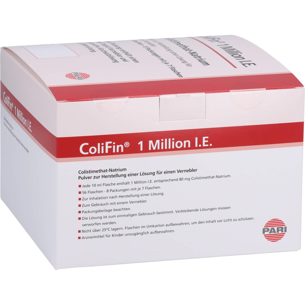 Das Produktfoto zeigt Colifin 1 Million I.E. Plv.Z.Her.E.Lsg.F.Vernebler (56 stk) PZN 07537772