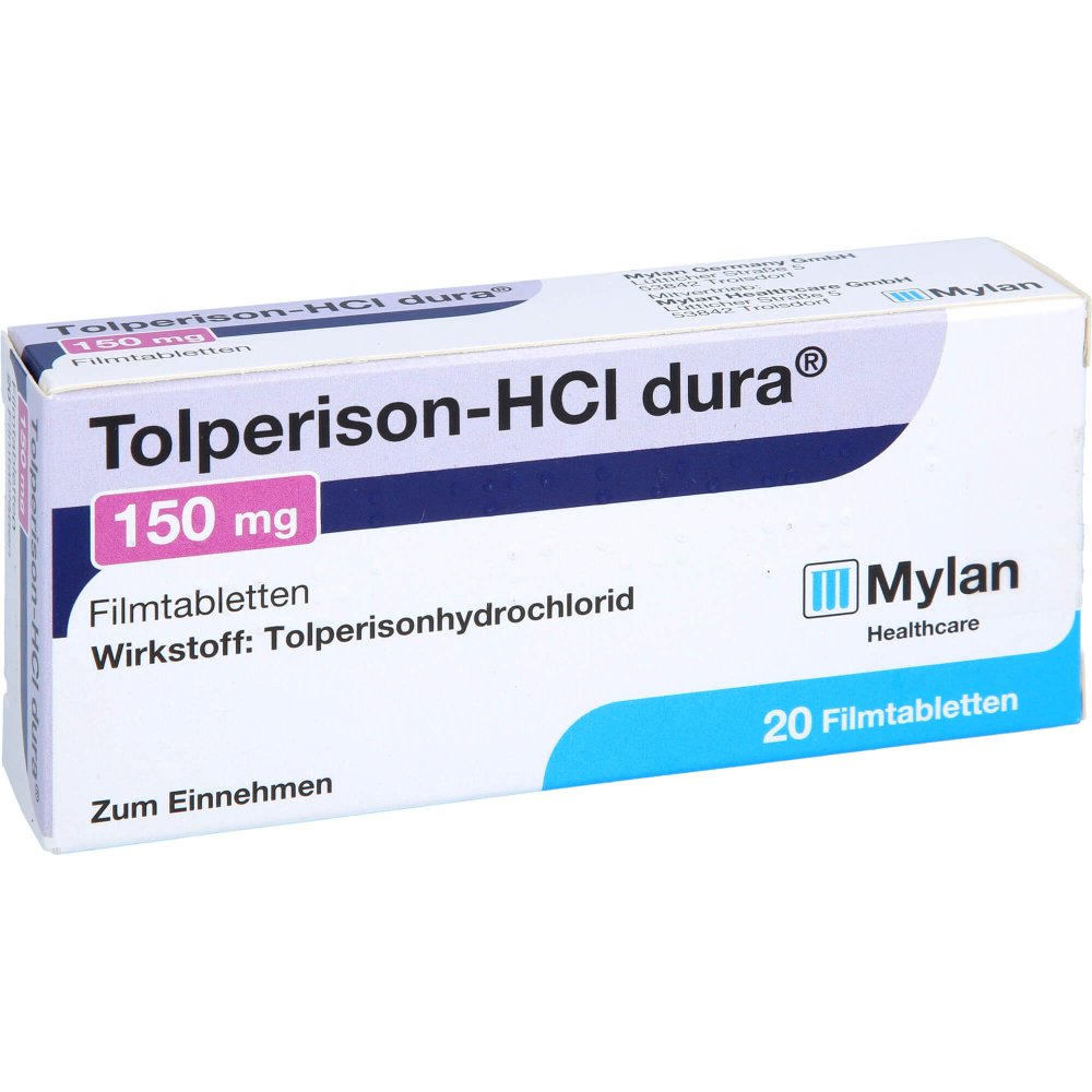 Das Produktfoto zeigt Tolperison-Hcl Dura 150 Mg Filmtabletten (20 stk) PZN 07552493