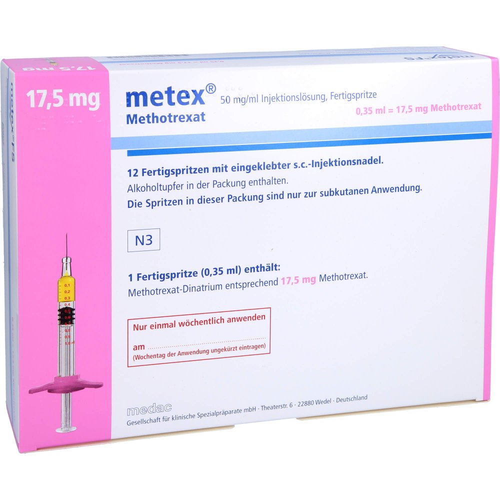 Das Produktfoto zeigt Metex Fs 17,5 Mg (50mg/Ml) Inj.-Lösung Fertigspr. (12 stk) PZN 07567626