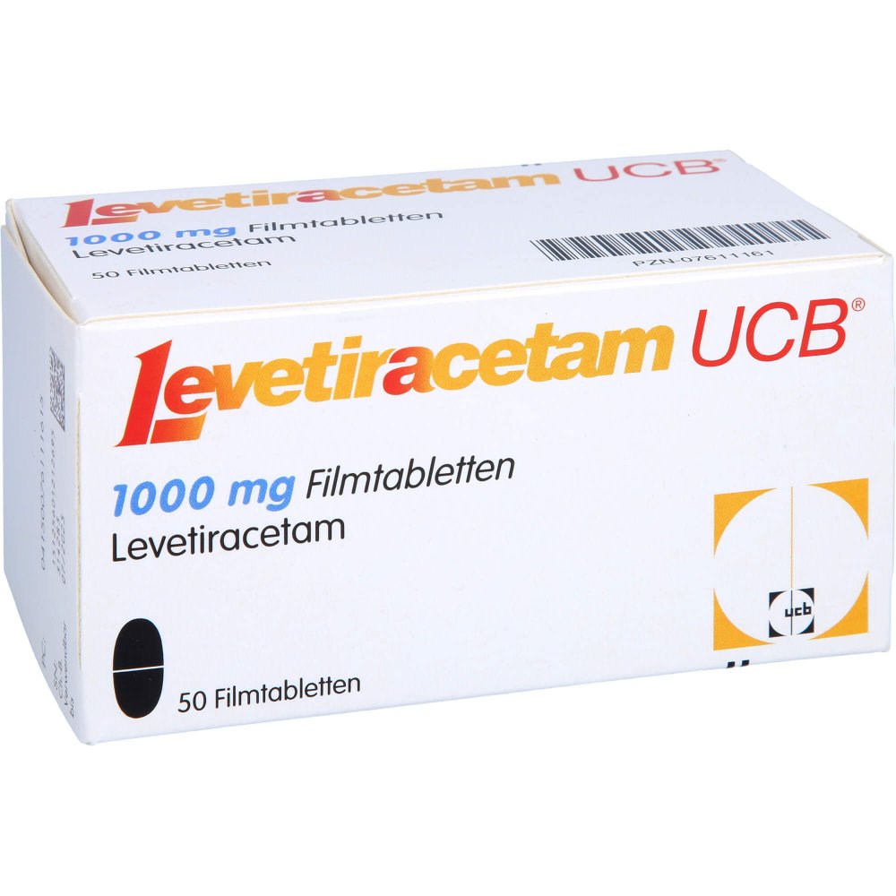 Das Produktfoto zeigt Levetiracetam Ucb 1000 Mg Filmtabletten (50 stk) PZN 07611161