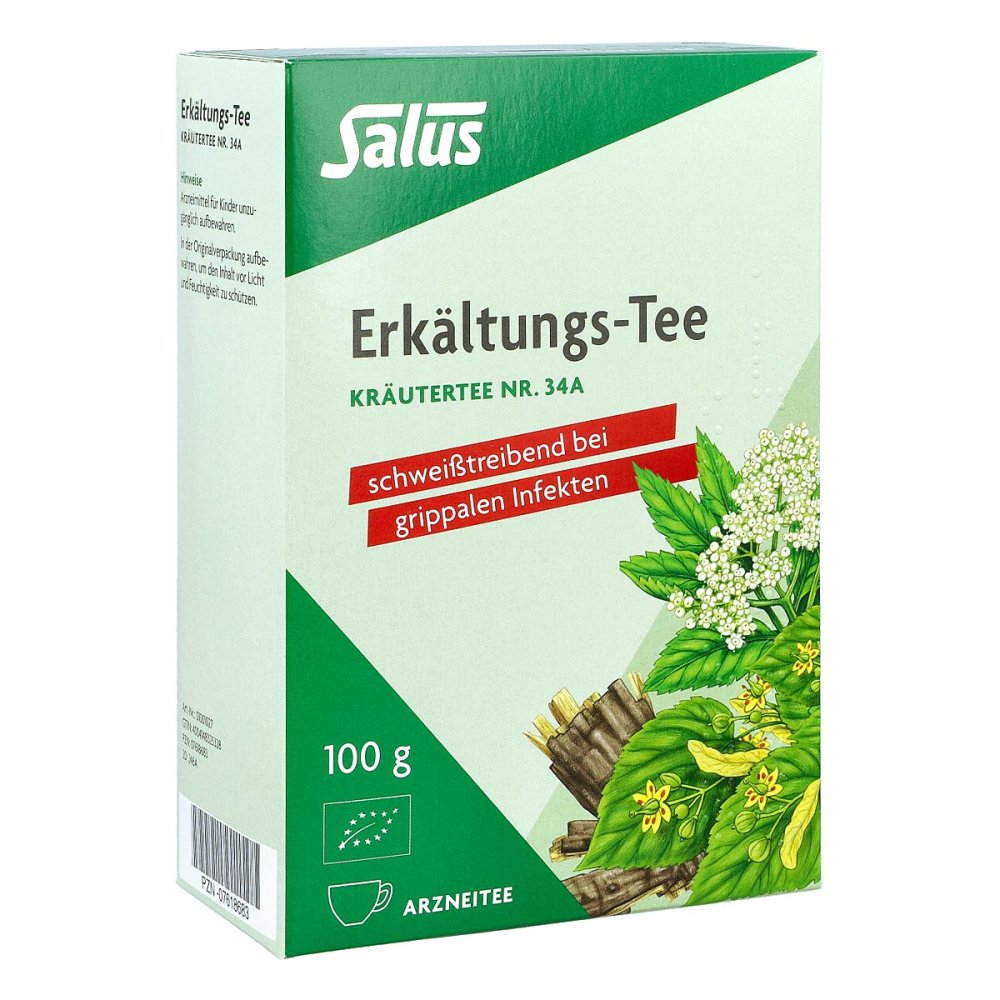 Das Produktfoto zeigt Erkältungstee Kräutertee Nr.34a Salus (100 g) PZN 07618683
