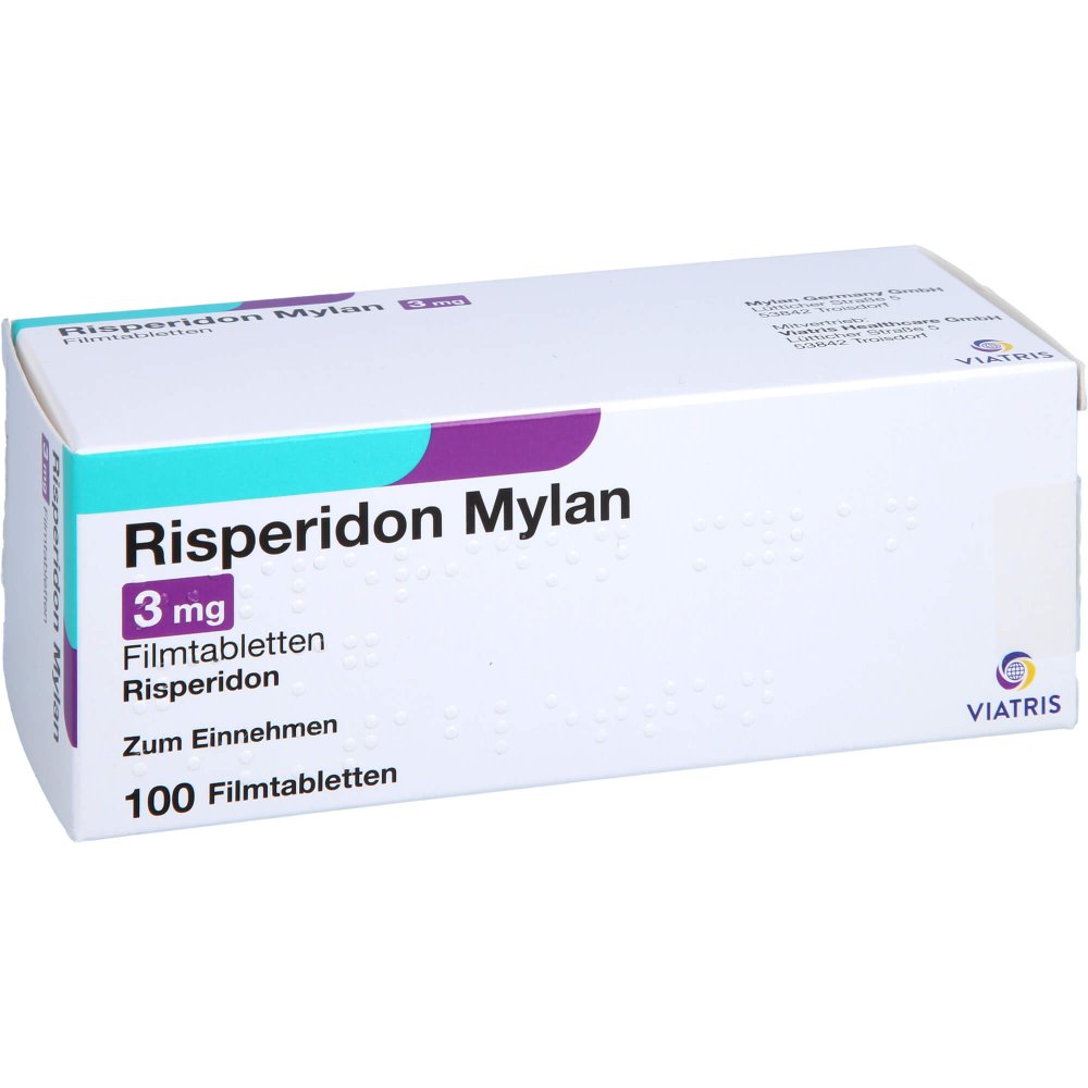 Das Produktfoto zeigt Risperidon Mylan 3 Mg Filmtabletten (100 stk) PZN 07621917