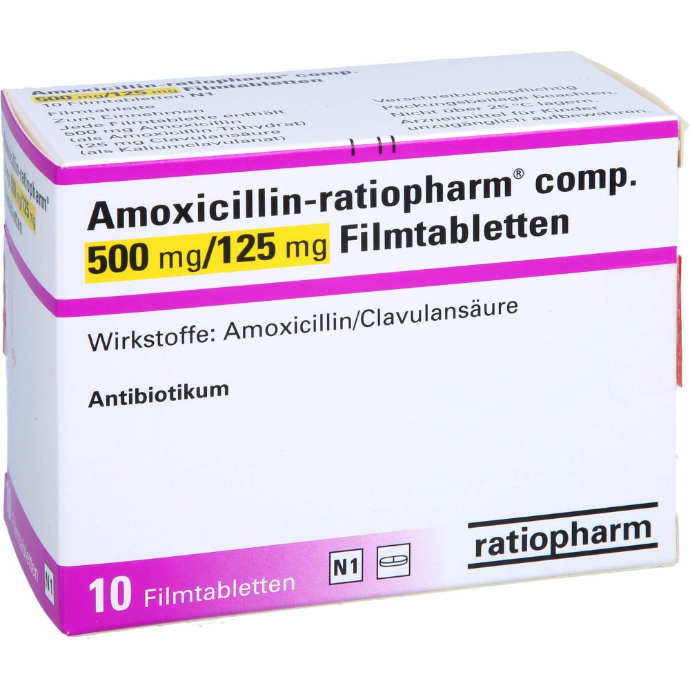 Amoxicillin-Ratiopharm Comp.500mg/125mg Filmtabl. (10 stk)