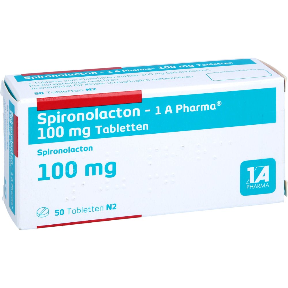 Das Produktfoto zeigt Spironolacton-1a Pharma 100 Mg Tabletten (50 stk) PZN 07663206