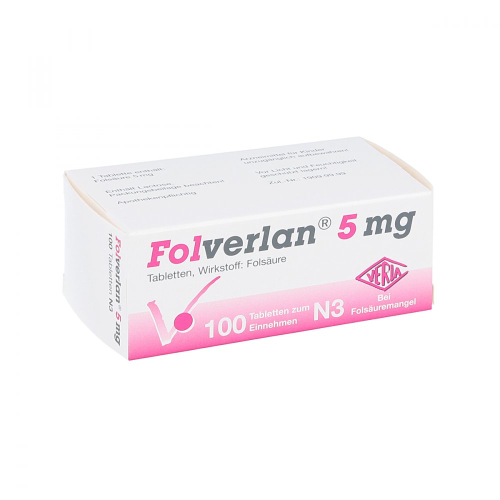 Das Produktfoto zeigt Folverlan 5 Mg Tabletten (100 stk) PZN 07712850