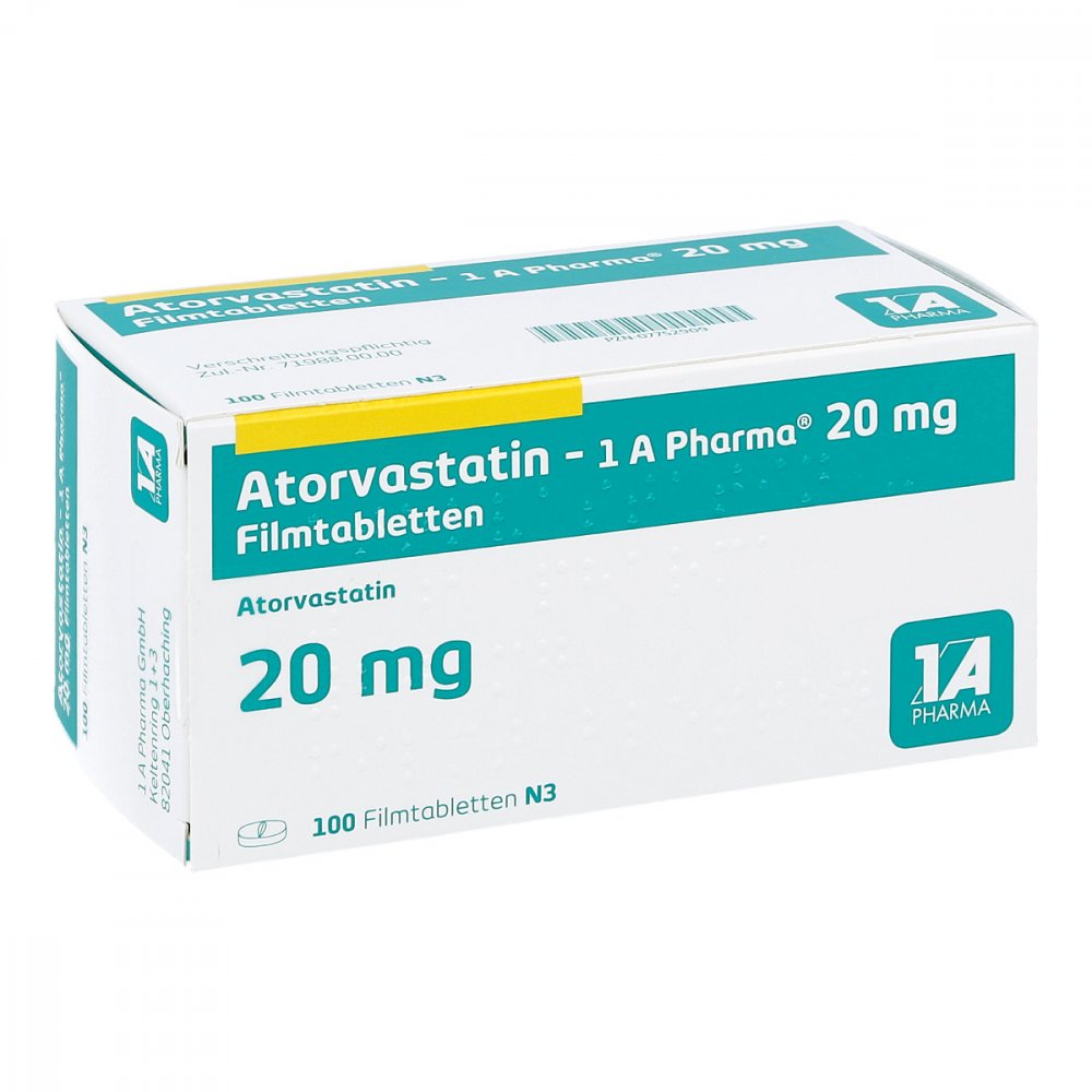 Atorvastatin-1a Pharma 20 Mg Filmtabletten (100 stk)