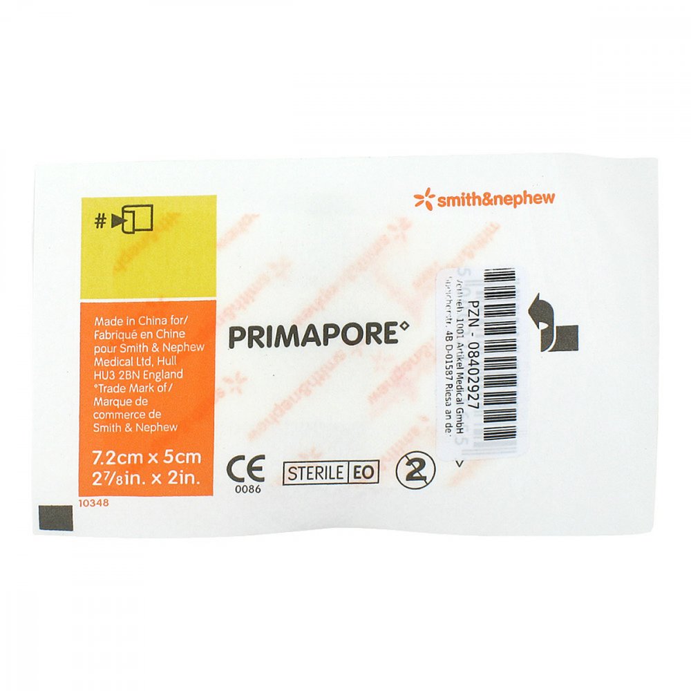 Das Produktfoto zeigt Primapore 5x7,5 Cm Wundverband Steril (1 stk) PZN 08402927