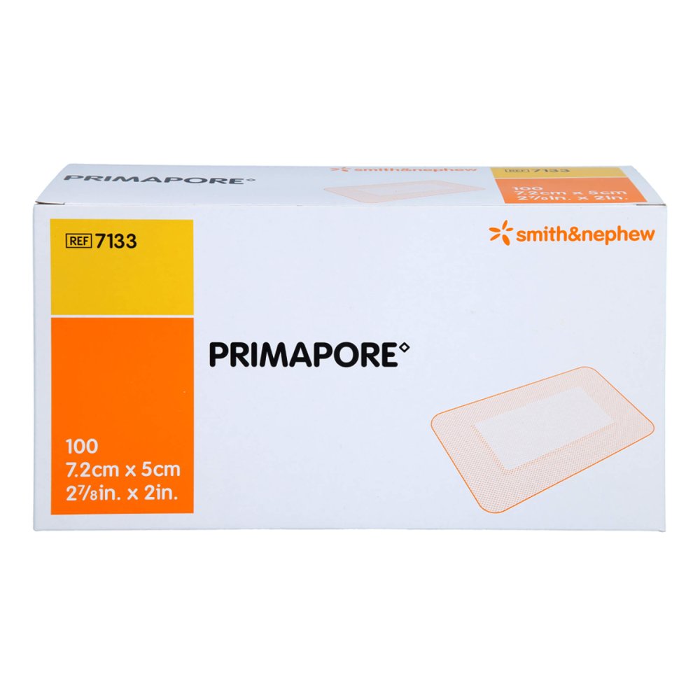 Das Produktfoto zeigt Primapore 5x7,5 Cm Wundverband Steril (100 stk) PZN 08402933