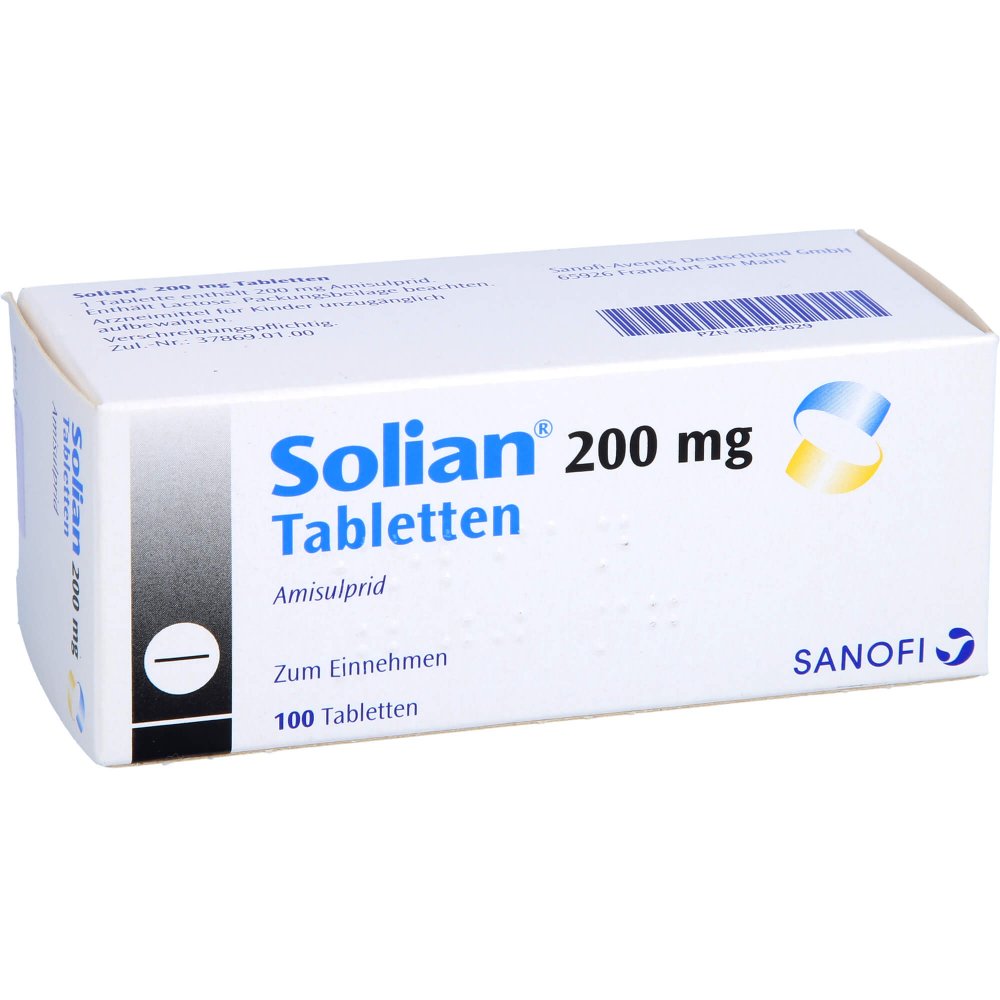 Das Produktfoto zeigt Solian 200 Mg Tabletten (100 stk) PZN 08425029