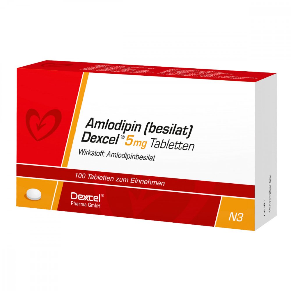 Das Produktfoto zeigt Amlodipin Besilat Dexcel 5 Mg Tabletten (100 stk) PZN 08454491