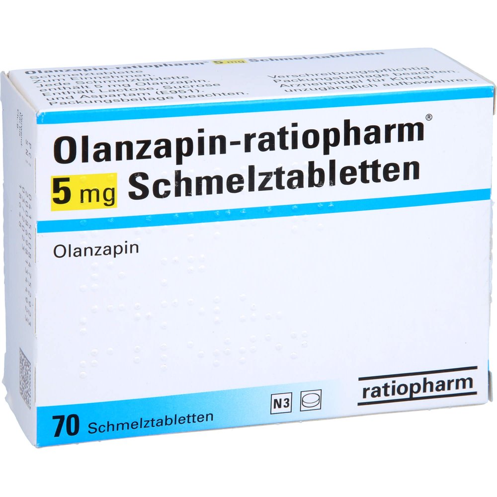 Das Produktfoto zeigt Olanzapin-Ratiopharm 5 Mg Schmelztabletten (70 stk) PZN 08475292