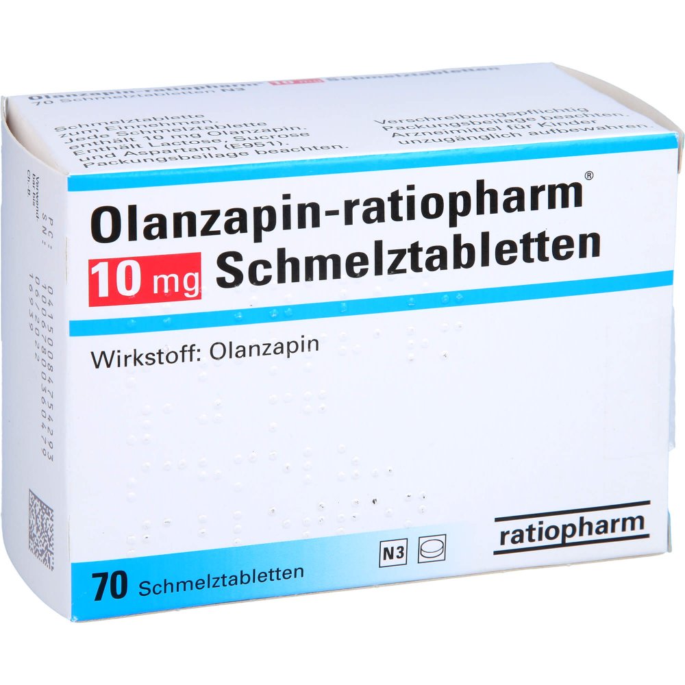 Das Produktfoto zeigt Olanzapin-Ratiopharm 10 Mg Schmelztabletten (70 stk) PZN 08475429