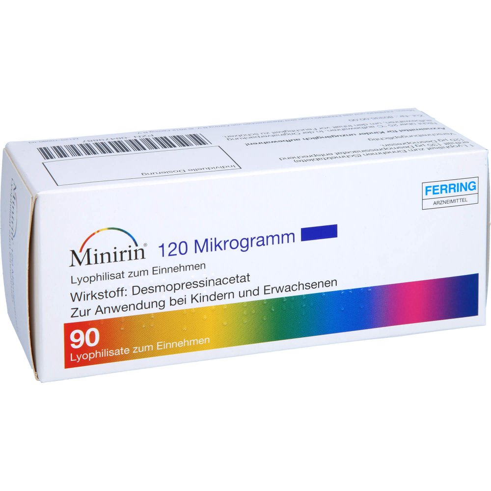 Das Produktfoto zeigt Minirin 120 Mikrogramm Lyophilisat Zum Einnehmen (90 stk) PZN 08479887