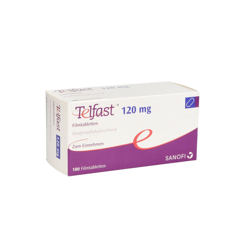Das Produktfoto zeigt Telfast 120 Mg Filmtabletten (100 stk) PZN 08540291