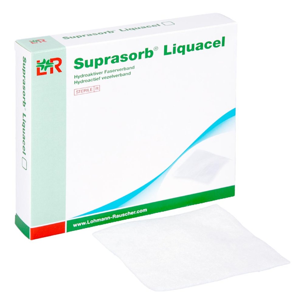 Das Produktfoto zeigt Suprasorb Liquacel Hydroakt.Faserverb.15x15 Cm (4 stk) PZN 08561910