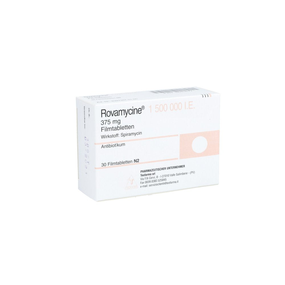 Das Produktfoto zeigt Rovamycine 1.500.000 I.E. Filmtabletten (30 stk) PZN 08645877