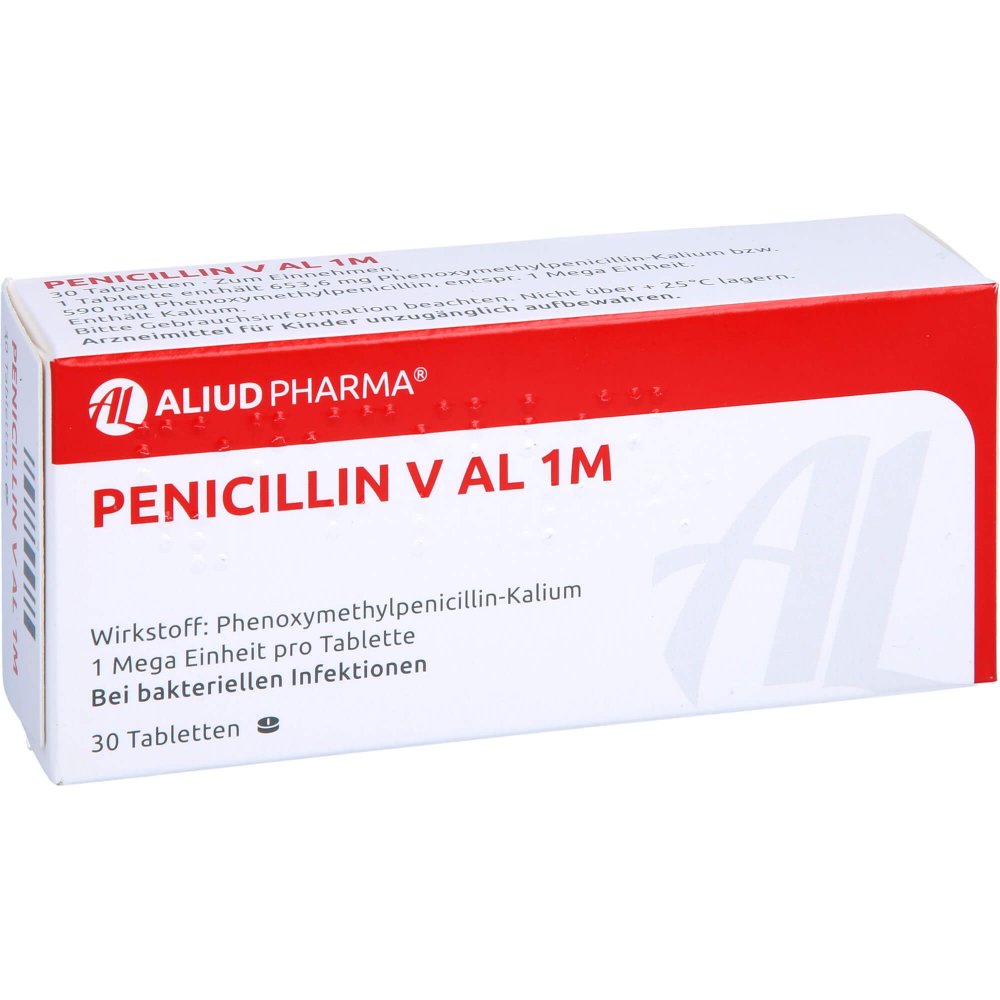 Das Produktfoto zeigt Penicillin V Al 1 M Tabletten (30 stk) PZN 08671900
