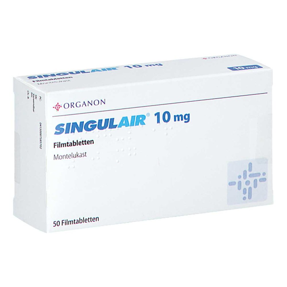 Das Produktfoto zeigt Singulair 10 Mg Filmtabletten (50 stk) PZN 08758570