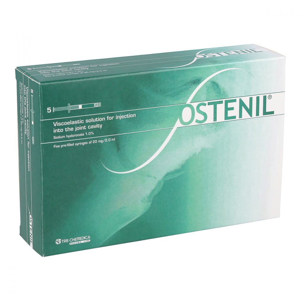 Das Produktfoto zeigt Ostenil 20 Mg Fertigspritzen (5X2 ml) PZN 08761945
