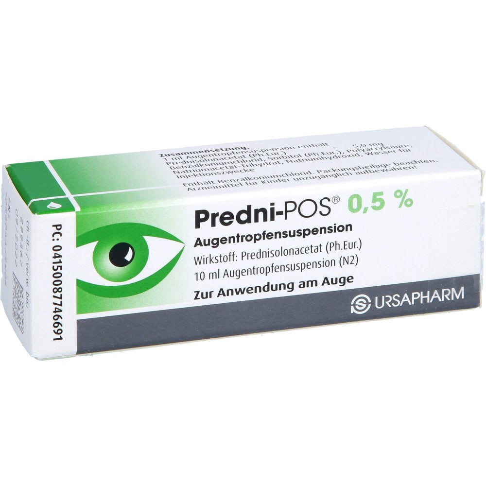 Das Produktfoto zeigt Predni Pos 0,5% Augentropfen (10 ml) PZN 08774669