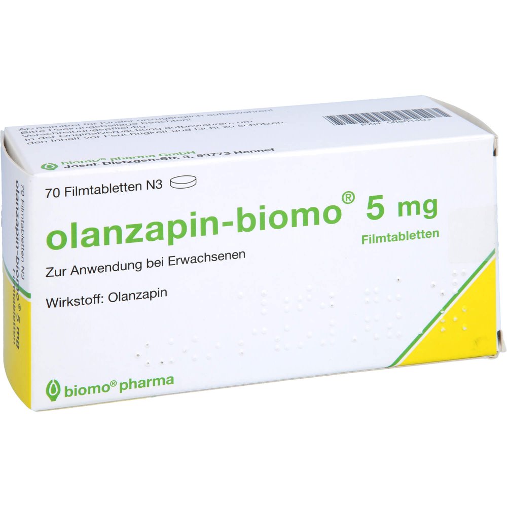 Das Produktfoto zeigt Olanzapin-Biomo 5 Mg Filmtabletten (70 stk) PZN 08801403