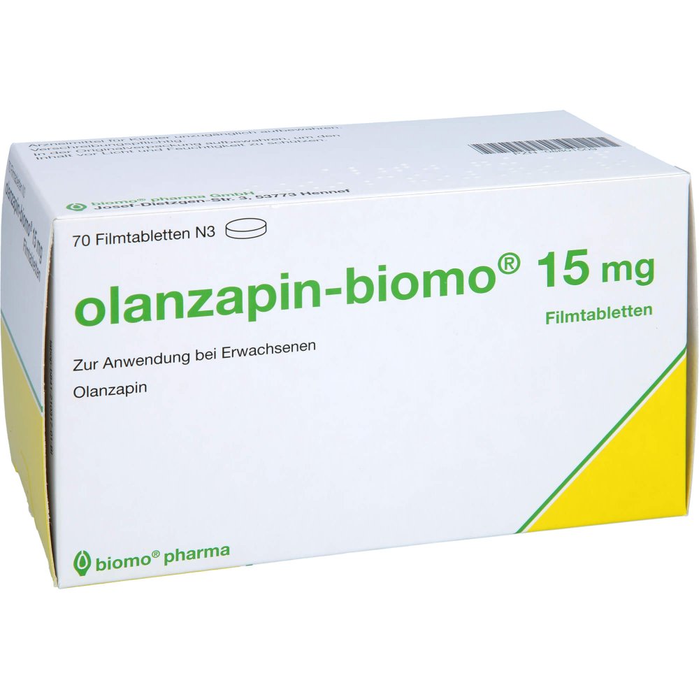 Das Produktfoto zeigt Olanzapin-Biomo 15 Mg Filmtabletten (70 stk) PZN 08801509