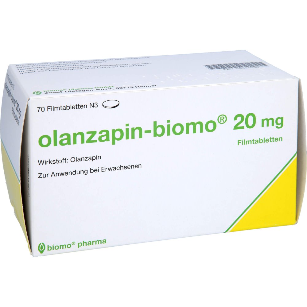 Das Produktfoto zeigt Olanzapin-Biomo 20 Mg Filmtabletten (70 stk) PZN 08801538