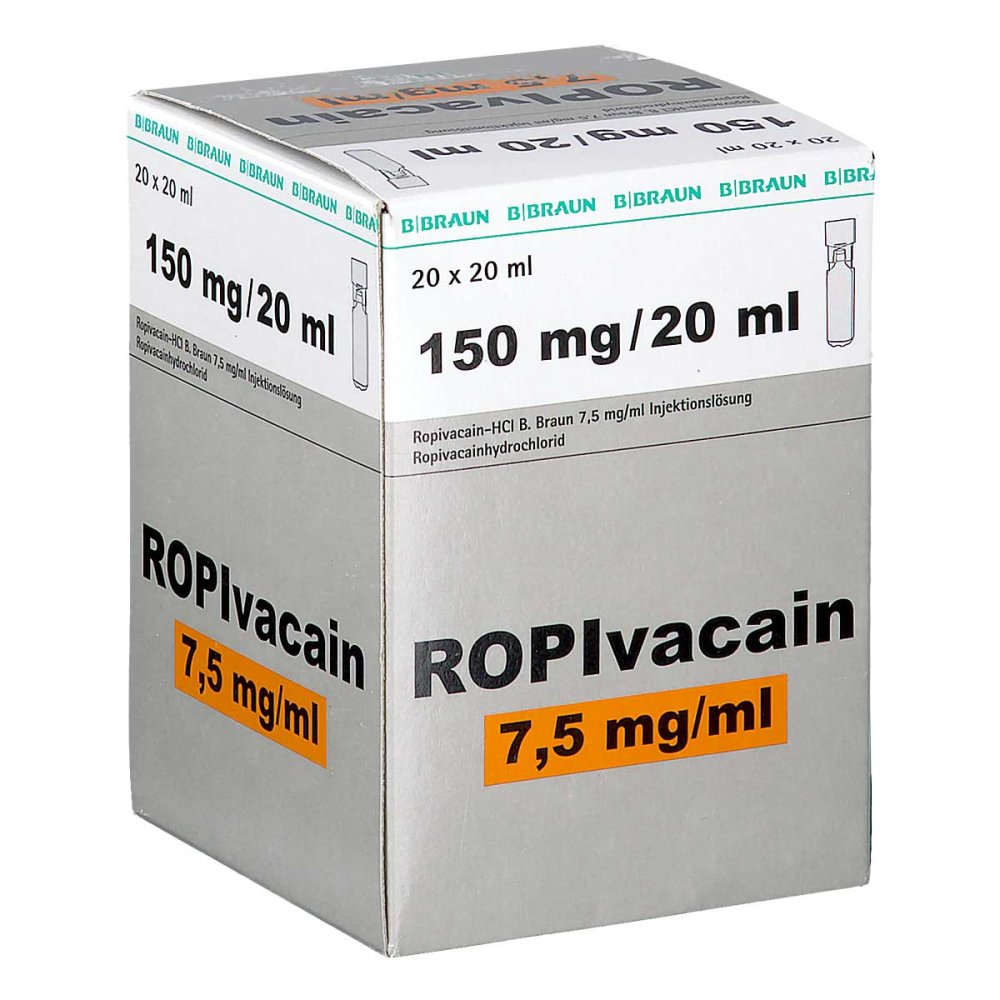 Das Produktfoto zeigt Ropivacain B.Braun 7,5 Mg/Ml Injektionslösung (20X20 ml) PZN 08812714