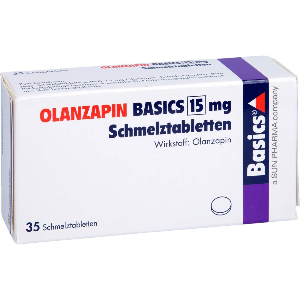 Das Produktfoto zeigt Olanzapin Basics 15 Mg Schmelztabletten (35 stk) PZN 08837536