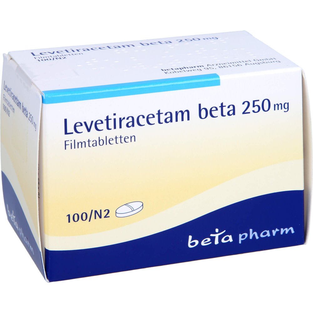 Das Produktfoto zeigt Levetiracetam Beta 250 Mg Filmtabletten (100 stk) PZN 08841058